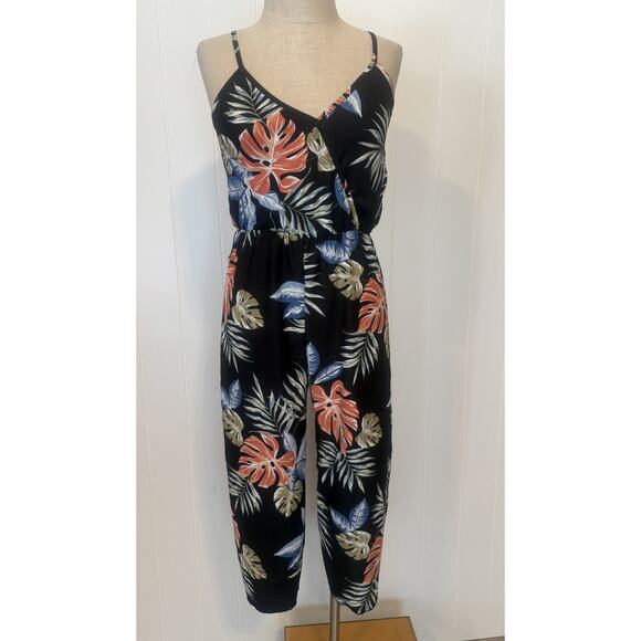 See You Monday Jumpsuit Womens Medium Tropical Floral Romper Sleeveless Summer O - Picture 1 of 6
